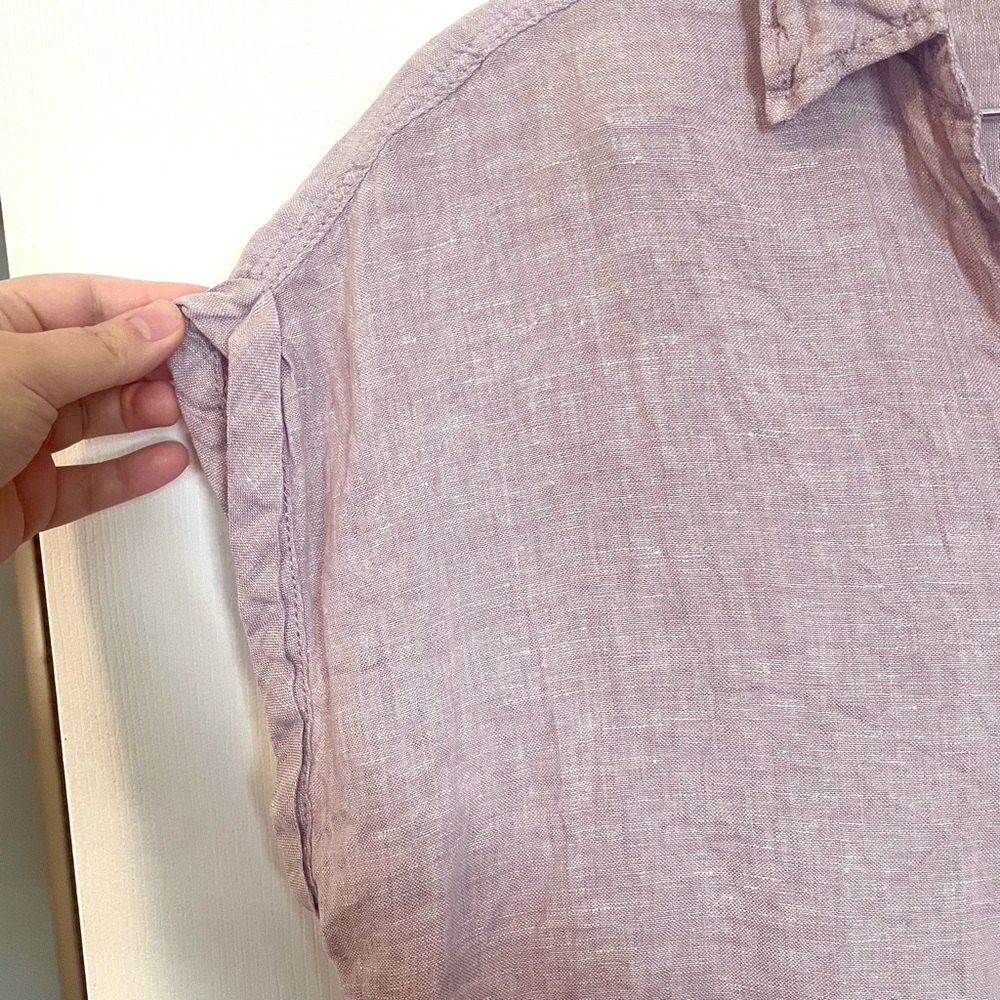 Rachel Zoe 100% Linen Light Purple Short Sleeve Button Up Shirt Blouse Sz Medium - Picture 2 of 6